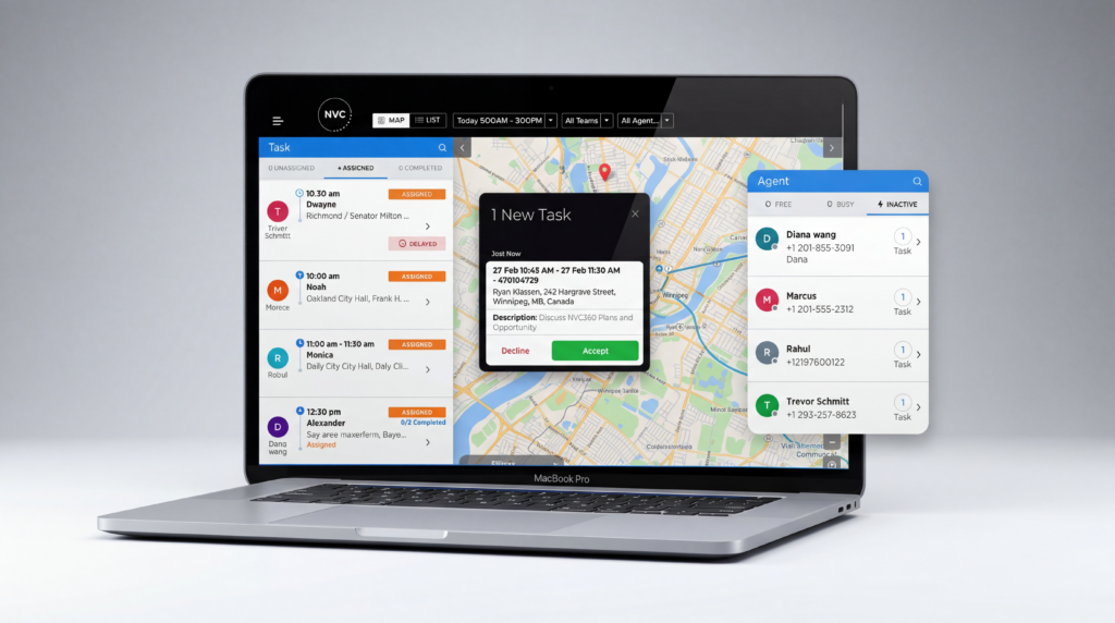 NVC 360 app working on an open laptop.