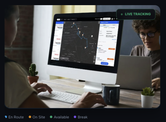 Small business owner dispatching deliveries using the NVC360 app on a Mac computer